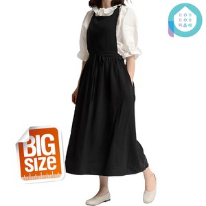 노블레스 베누스 빅사이즈 프로방스 원피스형 린넨 롱 앞치마, (BIG) 소프트블랙, 1개