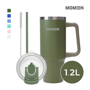 모멘빅터텀블러 대용량텀블러 손잡이 빨대 진공 304, 1200ml, 밀리터리카키, 1개