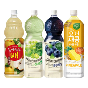 [한번에먹자] 1.5L 4종 과즙음료 세트 ( 갈아만든배 + 자연은 샤인머스캣 + 자연은 블루베리 + 자연은 요거새콤 파인애플 ) 과일음료 사무실음료 가정용 업소용 당구장 탕비실, 4개