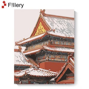 FiIIey 페인팅 DIY 명화 그리기 세트 40 x 50 cm - 꽃 동물 인물 풍경화 시리즈, 122-고궁 D, 1개