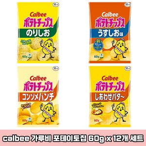 일본 calbee 가루비 포테이토칩 감자칩 최신 4종 12개 세트 일본과자 자가리코 감자과자 일본 감자 과자 스낵 일본직구 돈키호테, 60g