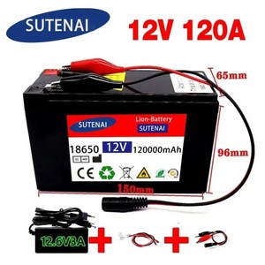 18650 리튬 배터리 30A 분무기 내장 BMS 전기 자동차 12.6V 충전기 12V 120Ah 120000MAh, 100000mAh, 5) 100000mAh