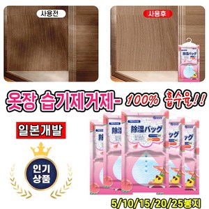 [일본개발] 5/10/15/20/25봉지 옷장용 제습제 대용량 다용도 옷걸이형 습기제거제 염화칼슘 서랍장 제습제 방습제, 5개, 500ml