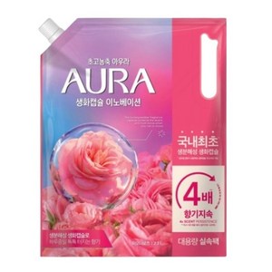 AURA 생화캡슐 이노베이션 섬유유연제 피오니로즈향 리필, 2.3L, 4개