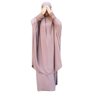 여자 2pcs 무슬림기도 드레스 긴 소매 히잡 khimar 스커트 세트 아바야 카프탄