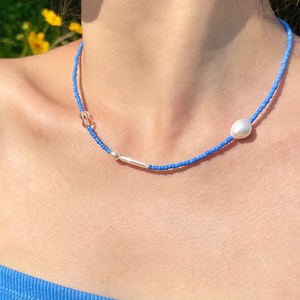 leeENoir [리엔느와르] Aqua Blue Pearl Necklace 블루 비즈 진주 목걸이 비즈목걸이