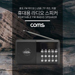 컴스 휴대용 라디오 스피커, YX974, 블랙