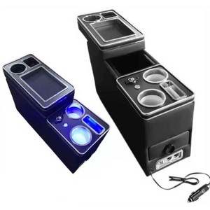 스타렉스 카니발 콘솔 박스 뒷좌석 트레이 LED 팔걸이 정리함 중앙, 4세대 블랙 USB LED 조명 + 무선충전