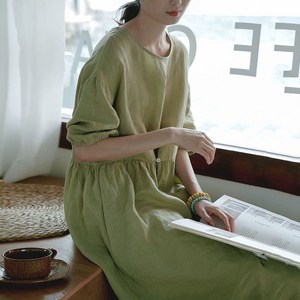 COBOTOR 여성 린넨 원피스 오버핏 캐주얼 여자 봄 여름 가을 반팔 롱원피스 linen dess women JX0243