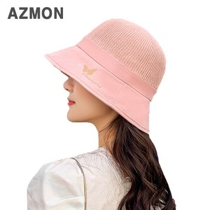 AZMON 왕골 매쉬 와이어 나비자수 버킷햇 여성 예쁜모자 캐주얼