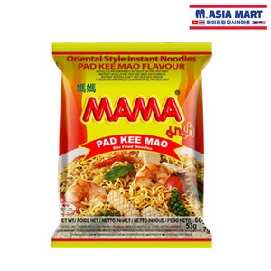 [태국] MAMA 오리엔탈스타일누들팟키마오 60g / PAD KEE MAO Stir Fried Noodles 마마라면 태국라면 볶음면, 1개