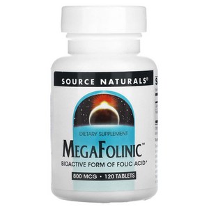 Souce Natuals 엽산 칼슘 MegaFolinic 800mcg 120정, 1개