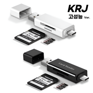 KRJ CR-100C USB3.0 C타입 SD카드 micoSD OTG 카드리더기, 블랙, 1개