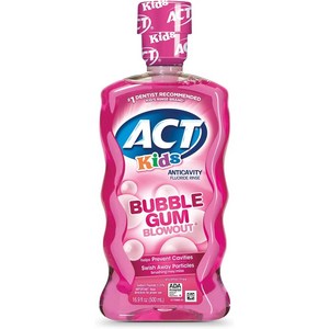 16.9 Fl Oz (Pack of 1) ACT Kids Anticavity Fluoide Mouthwash Bubble Gum Blow Out 16.9 Oz, 1개