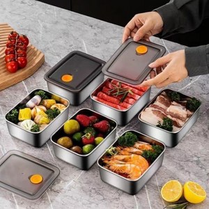 MoningSea 스테인리스 수납함 스텐 도시락통 316스텐 사각 트레이 601ML, 트레이 6개 + 뚜껑 6개, 1세트