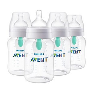 필립스 아벤트 배앓이방지 투명 젖병 260ml 4개 133206, 9 Ounce, Clea