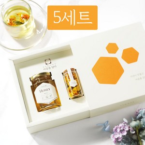 여섯별 제주 메리골드 꿀꽃차 답례품 선물세트, 마음을담다(오렌지 육각문양), 꿀꽃차선물세트+PP쇼핑백, 5개