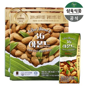 삼육두유 36 아몬드 언스위트, 190ml, 32개