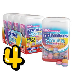 Mentos 멘토스 무설탕 비타민 하드민트 후르츠 믹스 150개 4팩, 4개, 150g