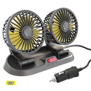 QLIFE차량용 듀얼 360도 선풍기, 노란색-12V, 노란색-12V