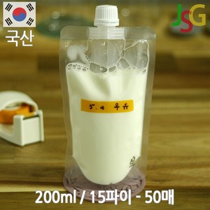 제이에스지 스파우트 파우치 200ml 15파이 50매, 1세트