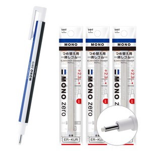 TOMBOW 모노 ZERO 샤프형 지우개 라운드, 본품1+리필3, 1세트, 스탠다드 라운드 (모노 ZERO 지우개)
