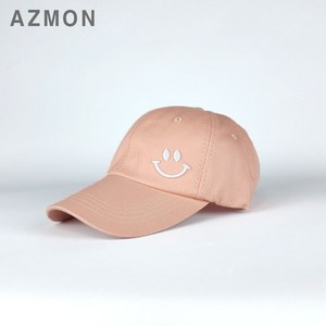 AZMON 깔끔하고 귀여운 스마일자수 포인트 캡모자 볼캡 야구모자 남여공용