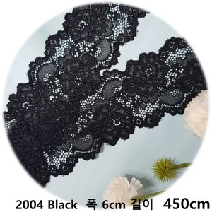 DKLACE-2004 / (폭 6cm 길이 1yd / 3yd / 5yd 기준) / 자가드 스판 레이스 모음, 5개, 블랙(Black)