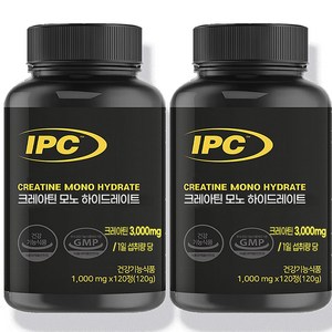 IPC 크레아틴 모노하이드레이트 유럽 특허 획득 식약처 기능성 인정 1000mg x 120, 2개, 120정