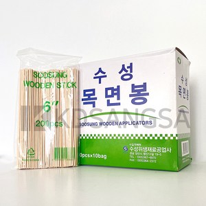 수성 목면봉 6인치 15cm X 200PCS 나무면봉 1Box, 1개, 200개입