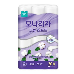 모나리자 코튼 소프트 천연펄프 3겹 고급롤화장지, 25m, 30개입, 2개