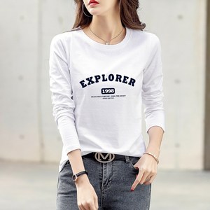 스타일아유 EXPLORER 레터링 베이직 라운드넥 긴팔 스판 티셔츠 봄 가을 간절기 TS2034