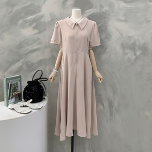 [행복여] 라베르 카라 핀턱 퍼프 반집업 플레어 원피스