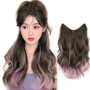 가발위드 옴브레 투톤 웨이브 붙임머리 브릿 포인트 시니온 가발, 1개, 블랙 애쉬핑크
