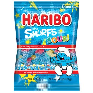 HARIBO Gummi Candy Sou Smufs 4 oz. Bag (Pack of 12) 하리보 구미 캔디 사워 스머프 4온스 가방(12팩), 1개, 113g