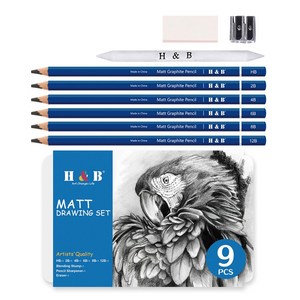 HB문화사 Matt Graphite 스케치 드로잉 펜슬셋트 전문가용 입시용 틴케이스, 1개