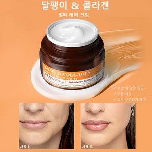 달팽이 크림 콜라겐 주름 개선 크림 탄력 케어 리프팅 링클 크림 쉐어버터 영양 미백 진정 리페어 히알루론산 수분크림 안티에이징 멀티 케어 크림, 50g, 1개