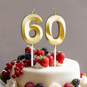 빅사이즈 생일초 케이크픽 특이한 메탈릭 골드 숫자초, 60, 1세트, 30g