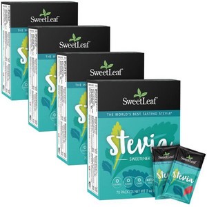 SweetLeaf 스테비아 패킷 70개(4팩) - 제로 칼로리 천연 분말 쓴 뒷맛 없음 케토 커피 설탕 대체품 인공 비 GMO 감미료 103027, 4개