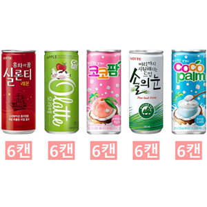 [한번에먹자] 240ml~250ml 캔음료수 5종 혼합세트 실론티 + 오라떼 사과 + 코코팜 피치핑크 + 솔의눈 + 코코팜 화이트 요구르트 가정용 업소 사무실 당구장 노래방, 1세트, 240ml