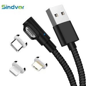 고속 충전 마그네틱 USB 케이블 L자형 마이크로 데이터 아이폰 삼성 샤오미 타입 5A, 2.fo type c