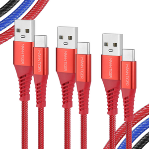 [1+1+1] 만타이거 라딕스 USB A to C타입 3A 고속충전 케이블, 3개, 레드, 50cm