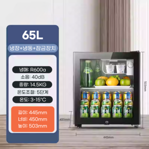 SAST 가정용 쇼케이스 장식장 음료 냉장고 거실장식장 위스키장 술냉장고, 65L[냉장+미세냉동+안전잠금]