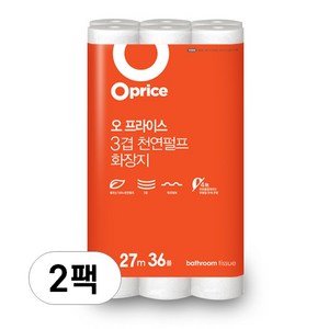 오프라이스 3겹 펄프 화장지 27m 36롤 2팩, 36개입, 2개