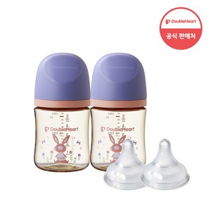 더블하트 모유실감 3세대 PPSU 디어프렌즈 트윈팩 160ml+젖꼭지(2입), 놀러올래빗, 3세대 젖꼭지S, 1세트