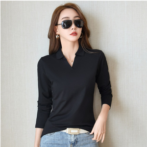 에쉬울프 여성용 V넥 기본 카라 긴팔 티셔츠