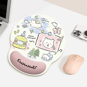 부드러운 손목 보호대 마우스패드 업무용 공부용 PU 미끄럼 방지 손받침대, 1개, M 핑크