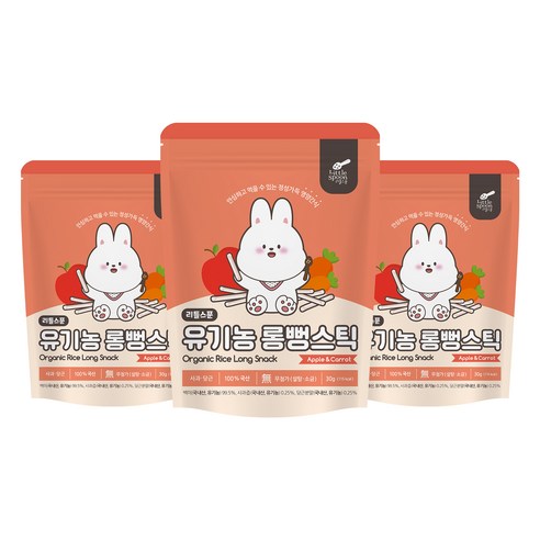 리틀스푼 유기농 롱뻥스틱, 혼합맛(사과 / 당근), 30g, 3개