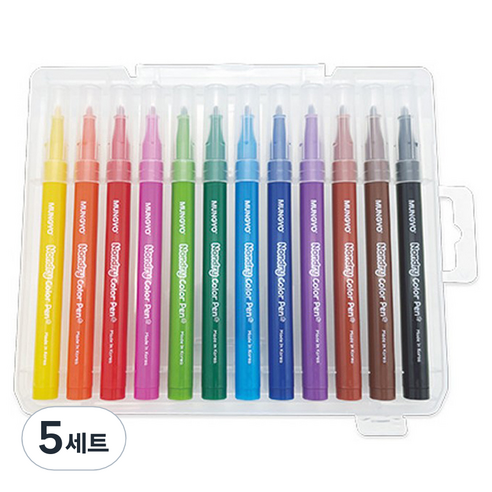 문교 안마르지 사인펜 12종+ 플라스틱 이젤 케이스 세트, 혼합색상, 5세트