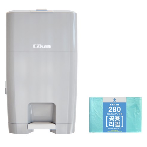 이지캔 기저귀 쓰레기통 EZ-270 + EZ-280R 리필1롤 세트, 그레이, 27L